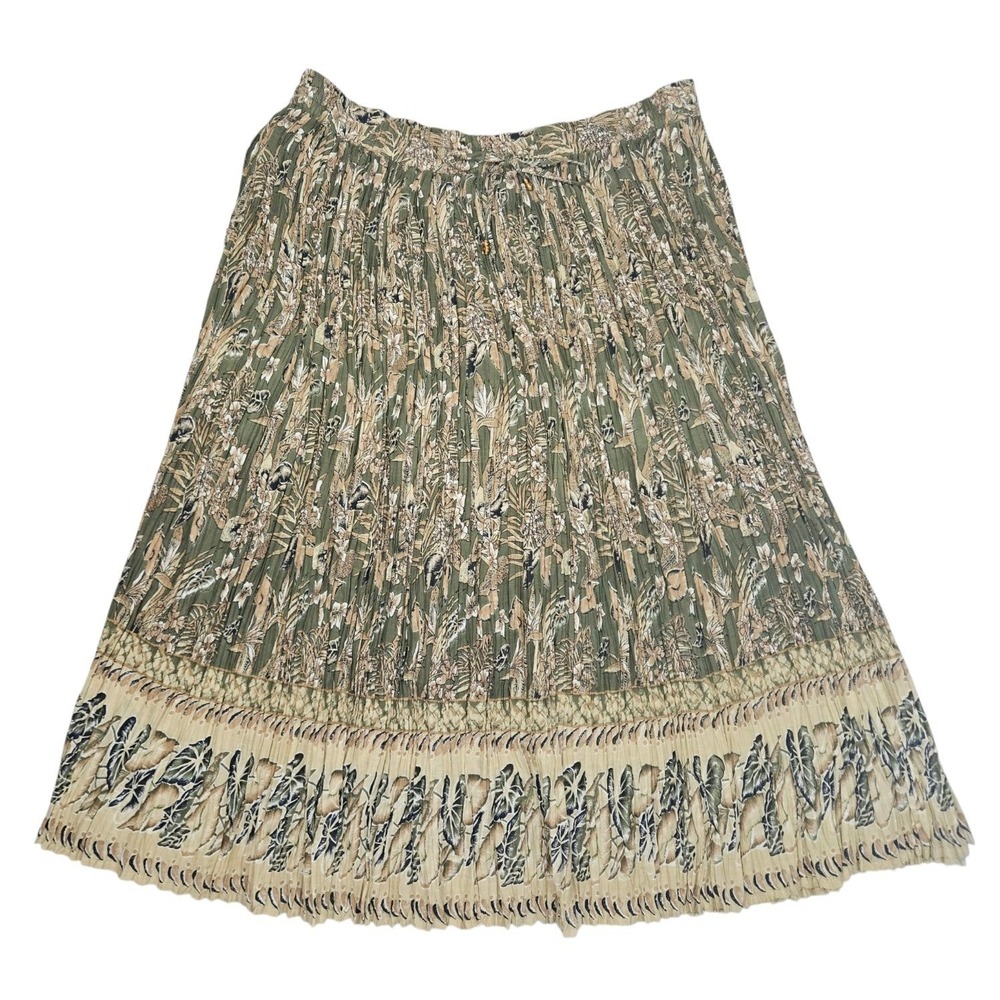 Vintage White Stag XL 16/18 Broomstick Skirt Crinkle Pleated Tropical Botanical